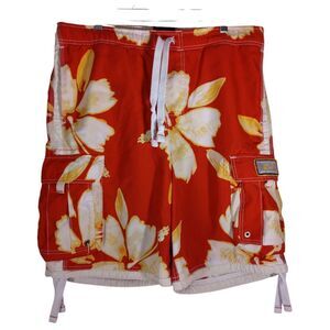 Abercrombie & Fitch vintage TUGGER shorts mens L Large red floral cargo swim